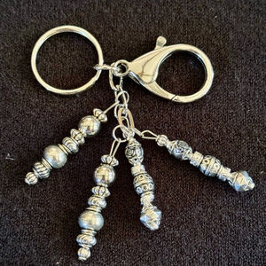 Silver Beaded (2) Handmade Bag Charm Keychain | One of a Kind
